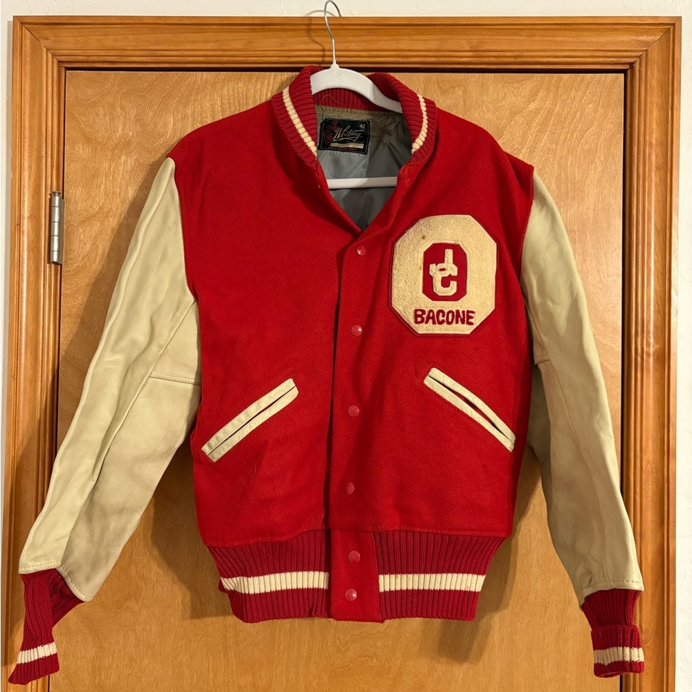 Bacons College Red and Cream Varsity Jacket